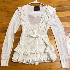 Guinevere White Ruffled Wrap Cardigan, size M, from Anthropologie